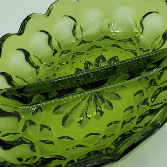 Anchor Hocking Fairfield Avocado Green Divided Relish Dish Oval Candy Nut Bowl - Picture 4 of 9